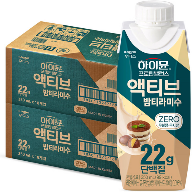 하이뮨 프로틴 밸런스 액티브 22g 밤티라미수 ZERO, 36개, 250ml