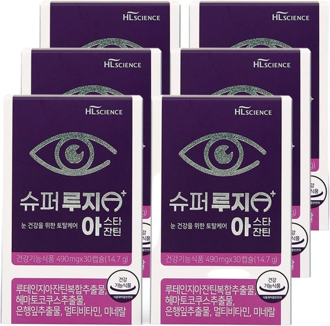 슈퍼루지A+ 아스타잔틴 루테인지아잔틴 은행잎추출물 멀티비타민 30캡슐, 6개, 30정 - 쿠팡