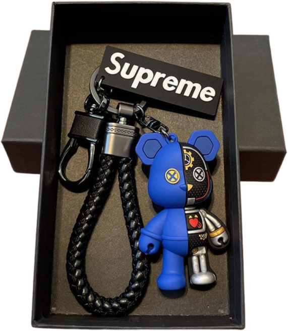 다판다 지니 슈프림 스타일 곰돌이 베어 키링 스트릿 감성 키홀더 열쇠고리, 1개, 블루