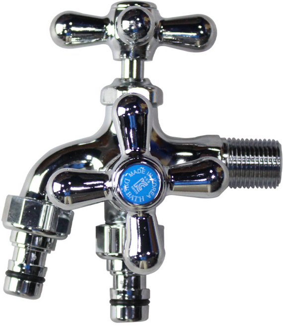 대원바스 십자 커플링 두갈래 수도꼭지(분리형) 냉수용 / 온수용 (옵션선택), 1개