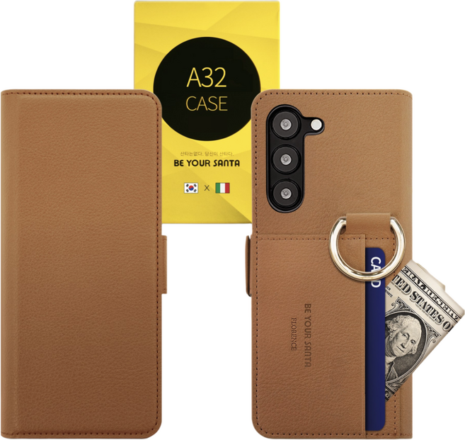 비유어산타 갤럭시 A시리즈 S25엣지 다이어리 유해파차단 이태리PU원단 국내천연가죽 링 카드수납 휴대폰 케이스