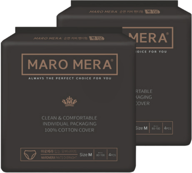 마로메라 순면 커버 생리대 입는 오버나이트 중형, 4매입, 2개