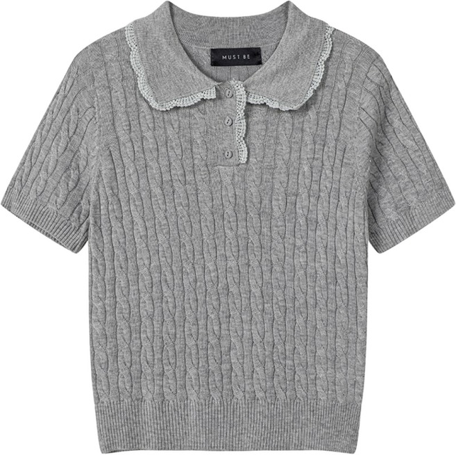 머스트비 레이스 카라 버튼 케이블 반팔니트