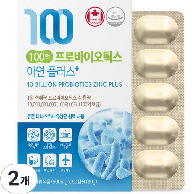 네이처그랜드 100억 프로바이오틱스 아연 플러스 유산균, 2개, 60정