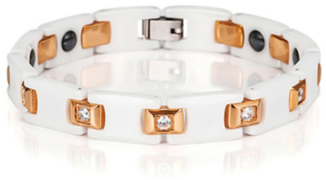 푸아이 화이트 세라믹 로즈골드 게르마늄 팔찌 큐빅세팅 패션 힐링 커플 건강팔찌+스파세라믹 스카프, 여성용팔찌, 1개