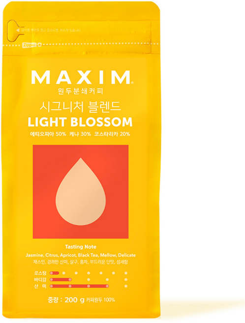 맥심 원두분쇄커피 시그니처 블렌드 라이트 블로섬, 커피메이커, 200g, 1개