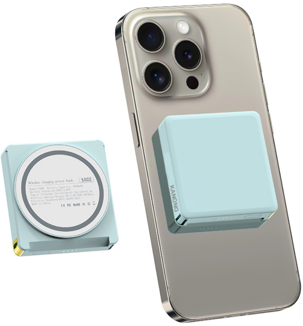 KANONG 맥세이프 미니 고속 무선 보조배터리 5000mAh 20W+마그네트 링, 민트