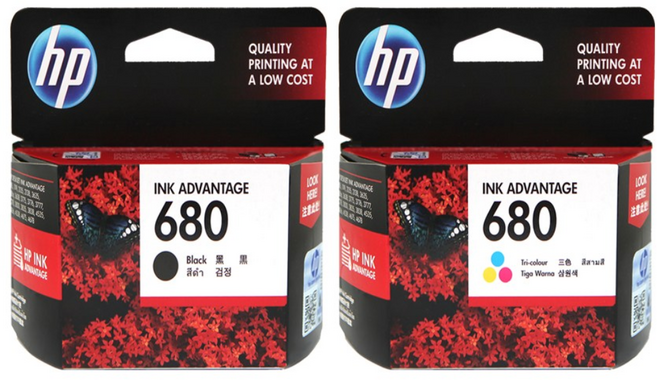 HP 잉크 2종 세트 HP680, 검정, 삼원색, 1세트