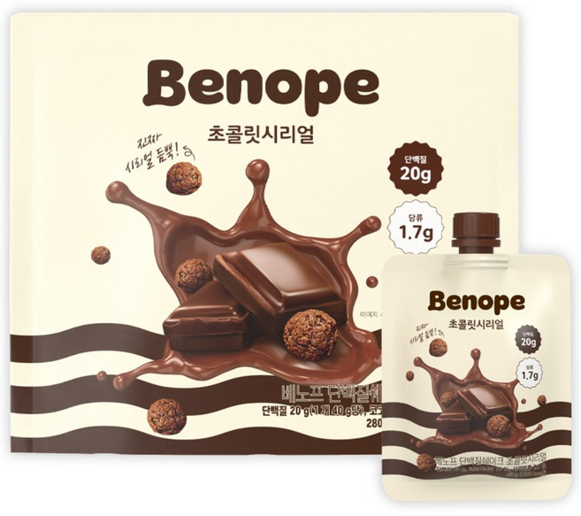 단백질20g 파우치형 단백질쉐이크 초콜릿시리얼, 7개, 40g