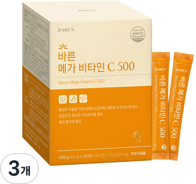 바른 메가 비타민C 영국산 분말 스틱 100포, 2.5g, 3박스