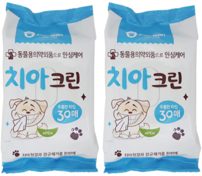 펫크린 물티슈 치아 크린 30매, 2개, 30개입