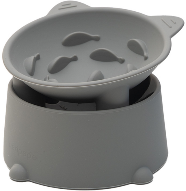 고양이밥그릇 급체방지 높이조절 실리콘 강아지 슬로우식기, 1개, 그레이