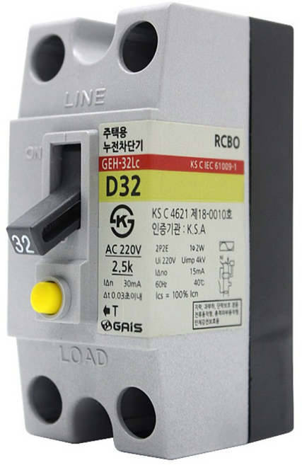 주택용 누전차단기 30A GAIS 주거용 아파트 매장 상가 창고 사무실 국산 누전방지 전기자재 가정용 분전함용 감전방지 전기차단기 두꺼비집 조명공사 전원장치 과부하 전력 차단스위치, 1개