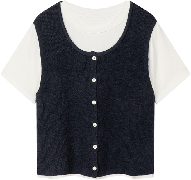 머스트비 PBT 혼방 니트조끼 반팔티셔츠 셋업