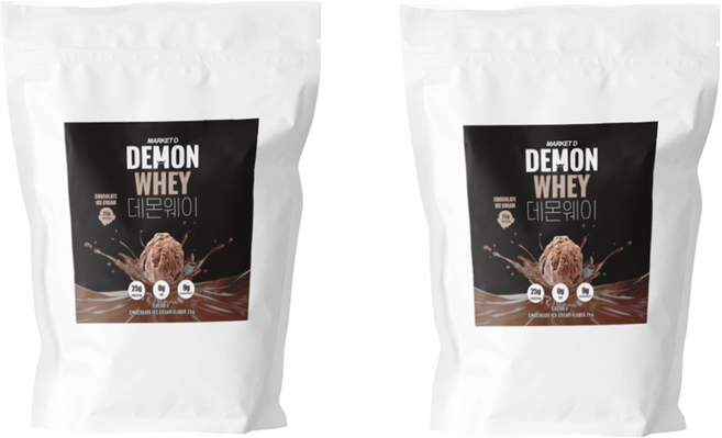 1+1 데몬웨이 2kg x2 근육 헬스 초코 웨이 WPC 프로틴 단백질 가루 보충제 파우더, 2팩(지퍼백), 2개