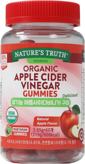 네이처스트루스 유기농 애사비 사과식초 비건 젤리 빅사이즈 3.65g 60구미, 1개, 60정 - 쿠팡