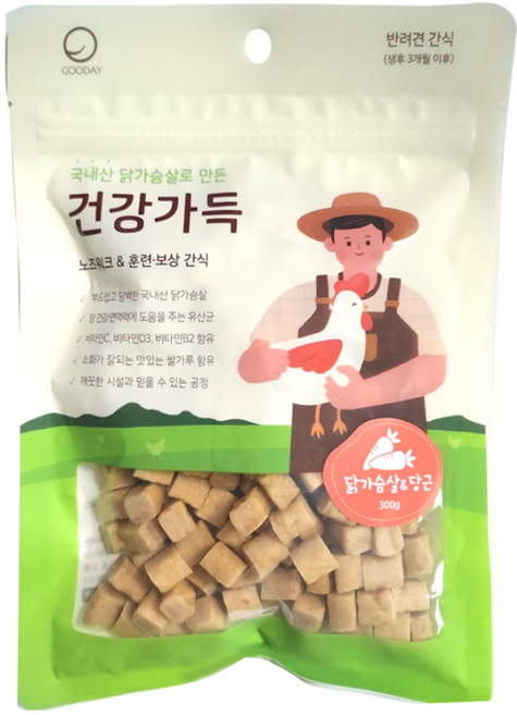 건강가득 닭가슴살 당근 큐브 300g 대용량 국내산 굿데이간식, 혼합맛(닭가슴살/당근), 1개