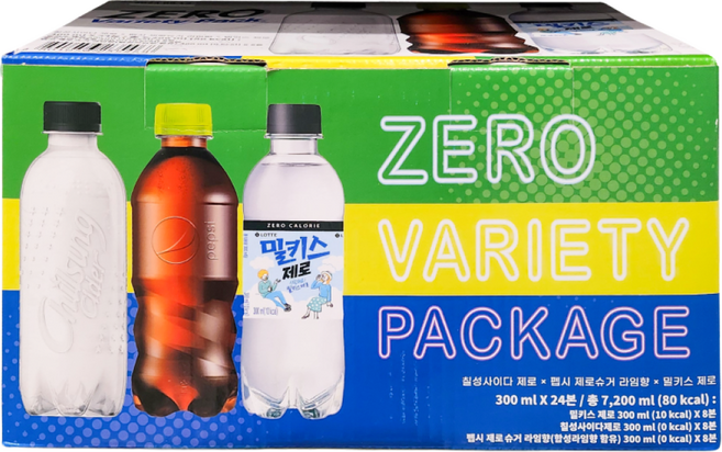 제로 사이다+밀키스+펩시 버라이어티팩 24입, 24개, 300ml, 제로사이다+제로밀키스+제로펩시
