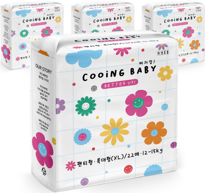 Cooing 베러업 팬티형 기저귀, 특대형(XL), 528매