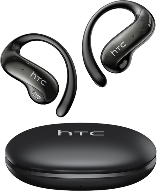 HTC NE19 블루투스 이어폰 AI 번역 오픈 이어링 노이즈 캔슬링 스포츠 이어폰, 검다, AI 버전