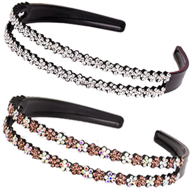 르미나인 큐빅 머리띠 2줄 머리띠 두줄 꽃 헤어밴드 2개 세트 어버이날 선물 엄마선물 추석선물 명절선물