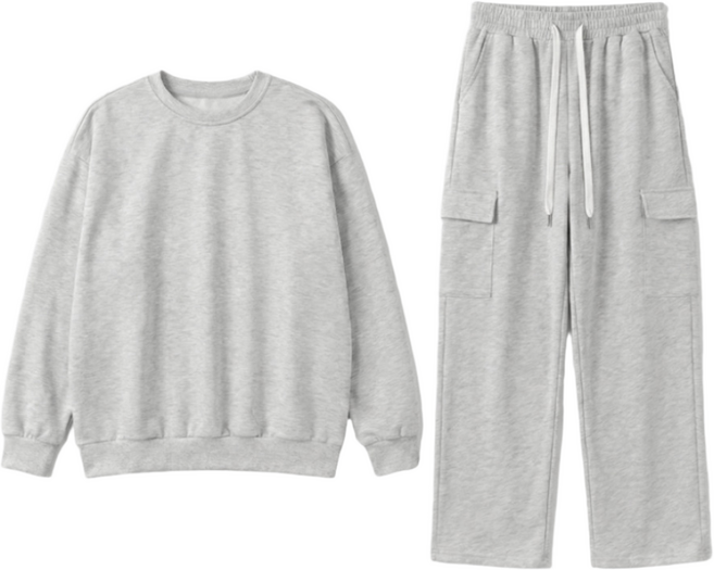 여성 오버핏 맨투맨 카고 와이드 팬츠 트레이닝 상하의 세트 봄 간절기