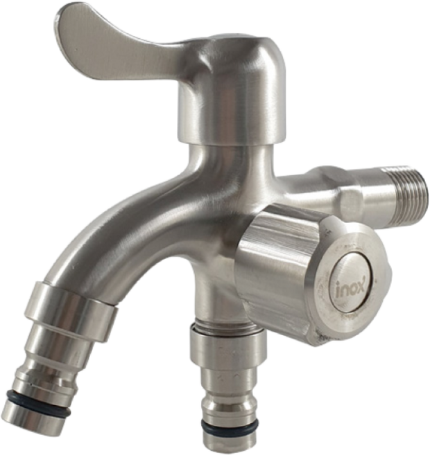 스텐 304 두갈래 수도꼭지 / KC인증 sus 양갈래 커플링 세탁기 호스 수전 진테크, 1개