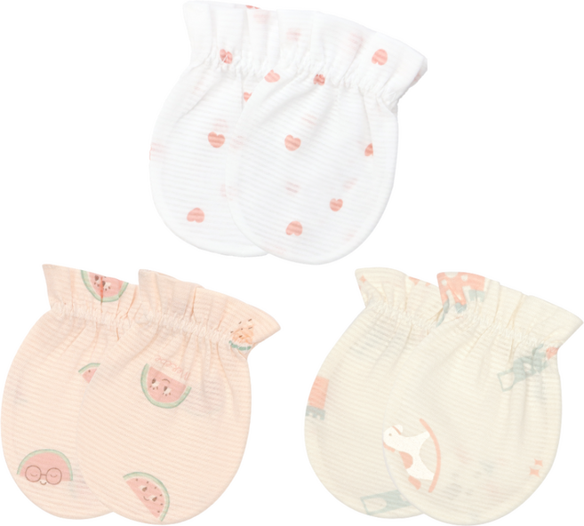 메르베 봄 여름 순면 신생아용 아기 손싸개 3종 세트