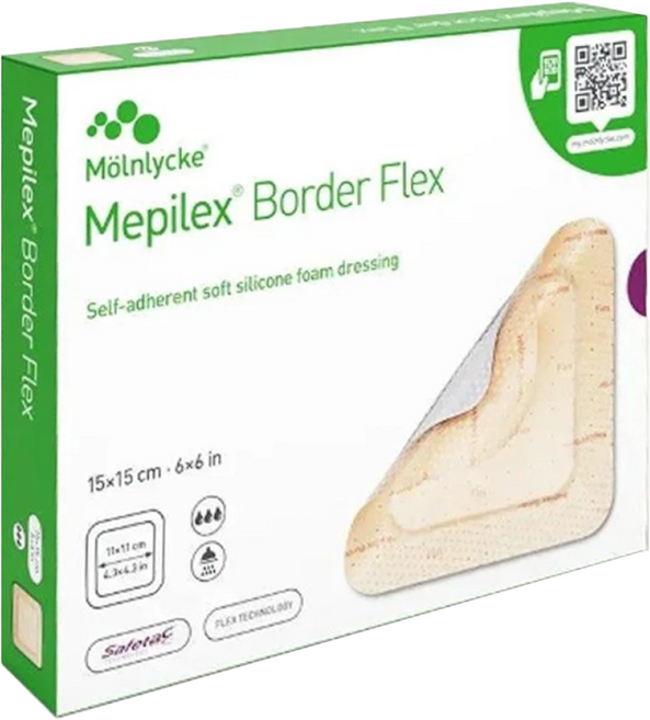 메피렉스 보더 플렉스 15x15cm (5개/세트) [대리점직영 광고심의완료 정품_에이오파트너스] 욕창 궤양 화상 습윤재생밴드, 1세트, 5개입