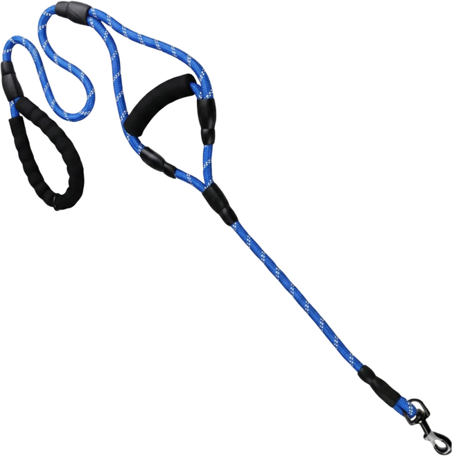 멍담 대형견 양손 푹신 쿠션 리드줄 손다침 아픔 방지 로프, 1개, 블루