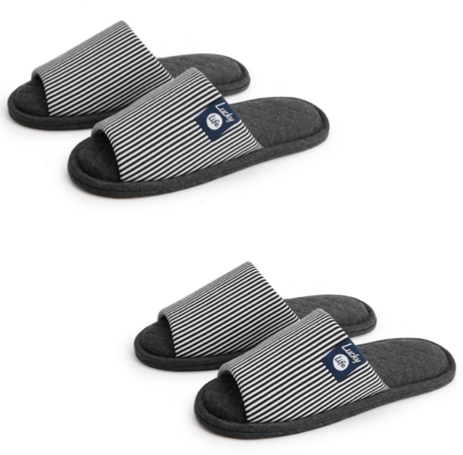 1+1 스트라이프 퀼팅 워셔블 거실화 층간소음 방지 실내화 미끄럼방지 슬리퍼, 1개, 다크 그레이+다크 그레이