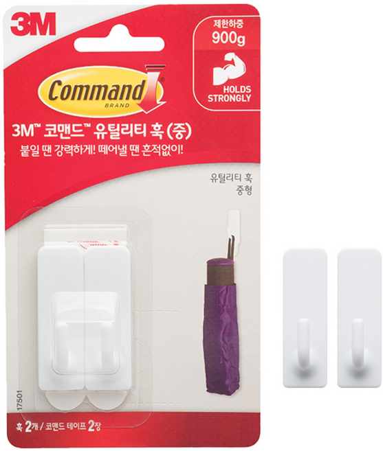 3M 코맨드 양면 테이프 다용도 훅 데코 디자이너 투명 양면 테이프 메모 클립 탈부착식, 12_17002 소 다용도 훅
