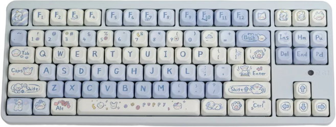 강아지 귀여운 기계식 키보드 키캡 한글 영문 각인 PBT 염료승화캐릭터 키캡 MOA 프로파일 MX 스위치 호환 61/64/68/87/96/104/108 배열 키보드 지원, 공용