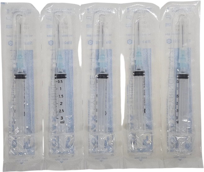 한국백신 3ml 주사기 23Gx25mm 100개입 멸균 일회용 개별포장, 1박스