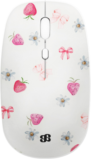 [EarpEarp 본사] 어프어프 블루투스 노트북 무선 무소음 충전식 C타입 초경량 마우스 자동수면모드 DPI 3단계 리시버 포함, 플로럴 스트로베리