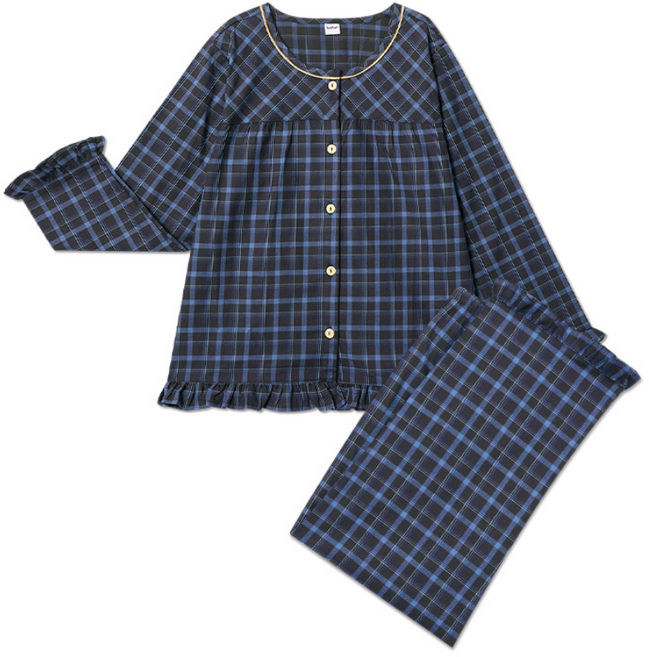 수아팜 여아 베이직 체크 코튼 긴팔 파자마 세트