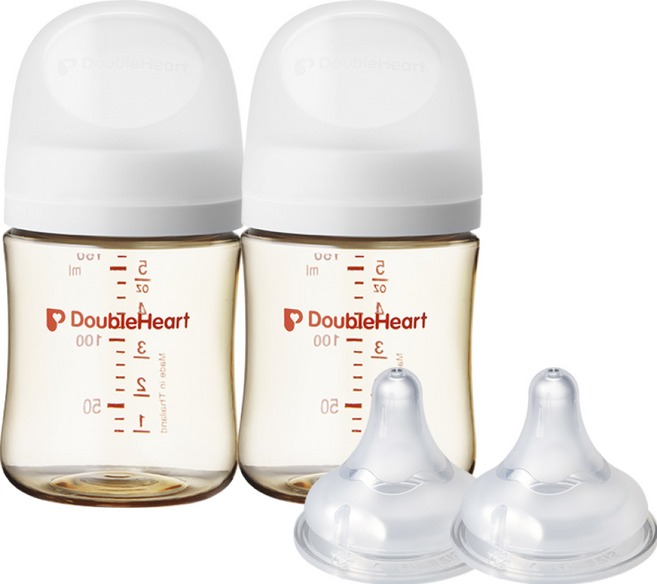 더블하트 모유실감 3세대 PPSU 베이직 트윈팩 160ml+젖꼭지(2입), 3세대 S, 제뉴인화이트, 1세트