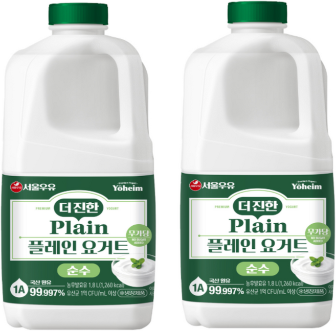 서울우유 더 진한 플레인 요거트 순수, 1.8L, 9개