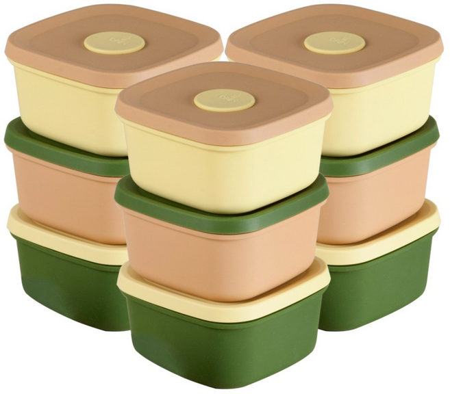 국산 실리콘밥팩 냉동밥보관용기 전자레인지 밀폐 소분용기 300ml 9팩, 그린+피치+버터, 9개