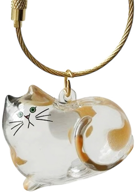 리빙릿 고양이 털 보관 투명 키링 반려묘 캡슐 펫 추억보관함 열쇠고리, 1개, 삼색냥이