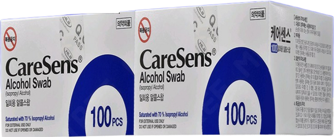 케어센스 일회용 소독 알콜솜 100매X2개, 100개입, 2박스