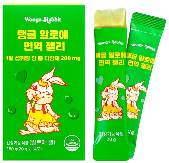 우고래빗 탱글 알로에 겔 이뮨 면역 젤리 스틱, 280g, 1개