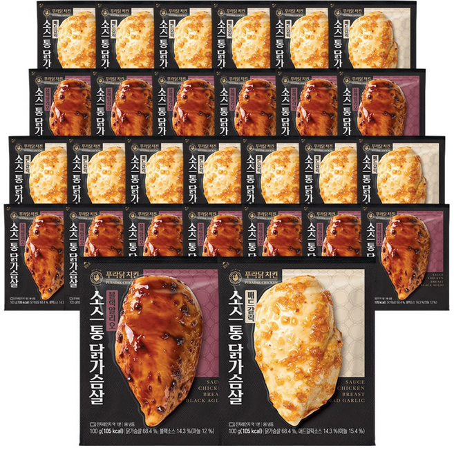 [무료배송/당일출고] 푸라닭 소스 통 닭가슴살 2종 혼합 (블랙알리오14+매드갈릭14), 1개, 2.8kg