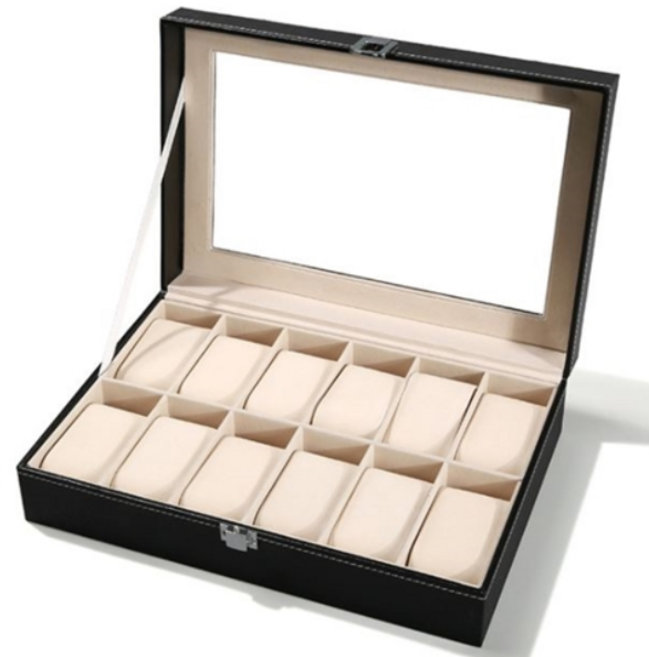 영그린 12구 시계보관함, 블랙케이스 + 베이지, 1개