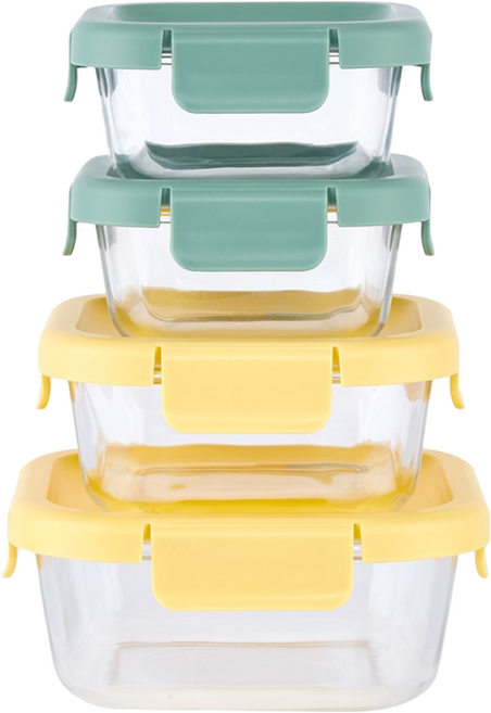 진공 밀폐 반찬통 전자렌지 냉동 밥 보관 유리 용기, 사각 310ml×2 / 530ml / 800ml, 1세트