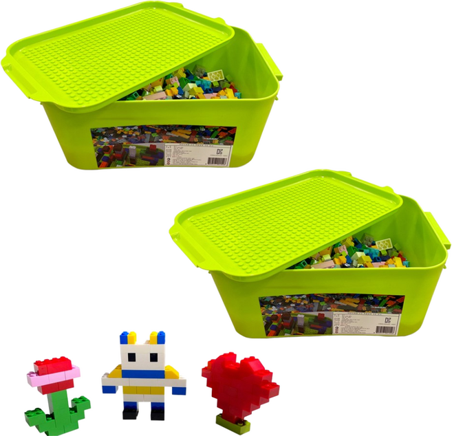 레고 호환 블럭 1000피스 + 정리함 (2세트), 혼합색상, 2개