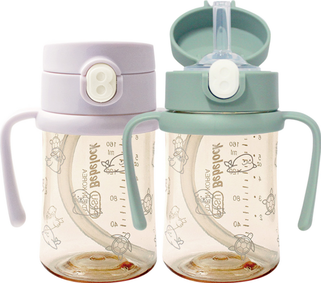 [새지않는 빨대컵]베베락 PPSU 원터치 빨대컵 210ml 2P, IWA 빨대컵 210(라벤더1P+딥그린1P), 1개