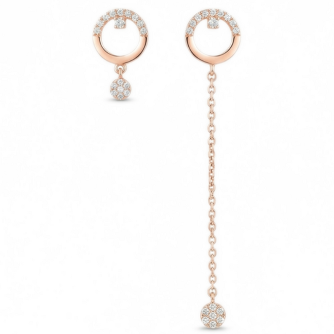 플래나 3호 실버 드롭 이어링 큐빅 언발란스 귀걸이