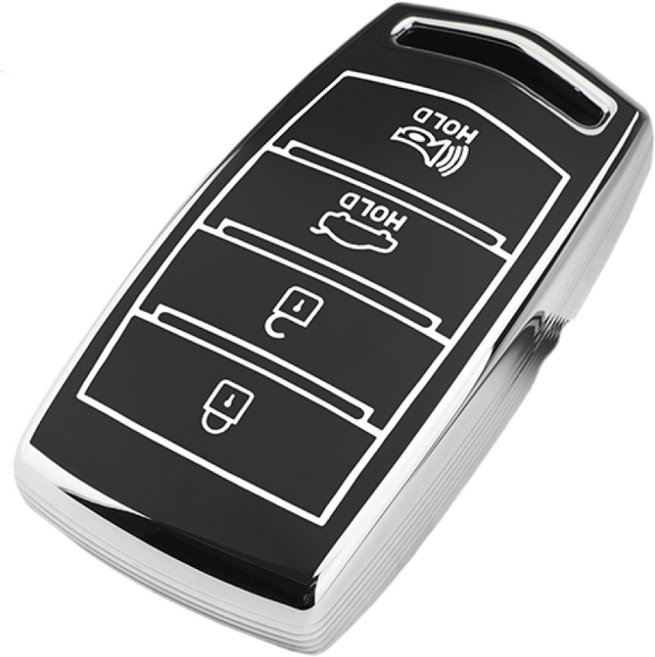 키에티 제네시스 4버튼 스마트키 호환 TPU 키케이스 단품, 실버-블랙