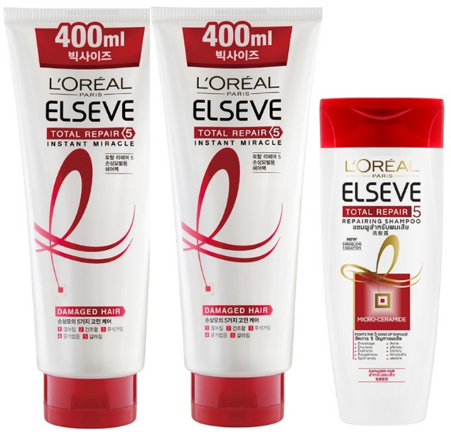 로레알파리 토탈리페어5 인스턴트 미라클 헤어팩 대용량 400ml x 2p + 샴푸 170ml 세트, 1세트